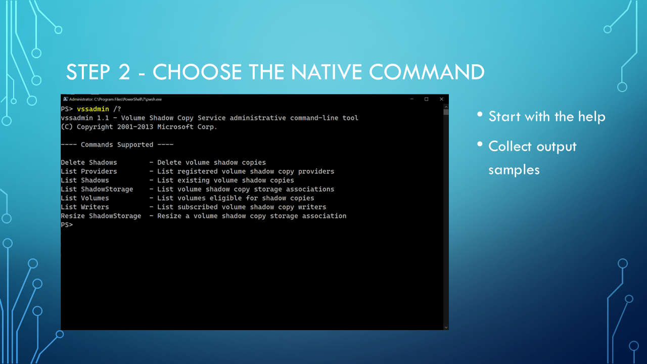 Step 2 - Choose the native command